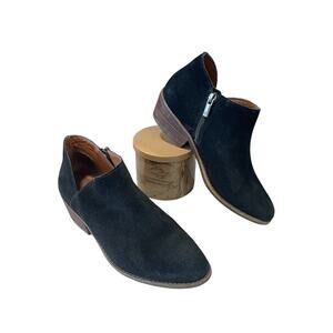 Lucky Brand LP-Frankela Black Suede Leather Low Ankle Bootie Classic Boho 7.5M